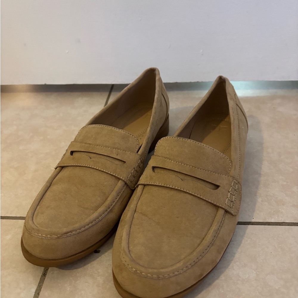 Tan Suede Slip-On Loafers with Moccasin Toe